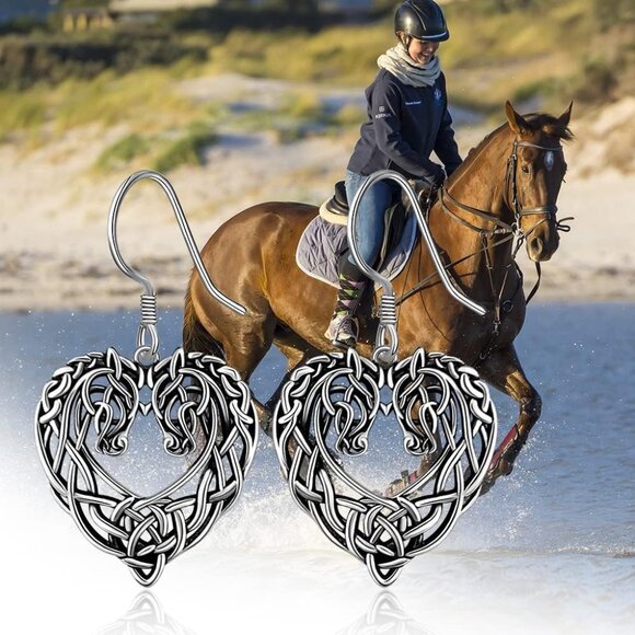 Sterling Silver Celtic Horse Earrings Dangle Gift for Women Casual Wear - Picture 3 of 8